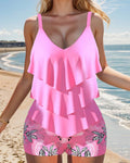 Ruffled suspender print tankini