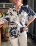 Casual Stand Collar Printed Blouse