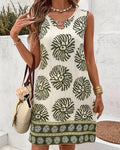 Coral Print Sleeveless Round Neck Dress