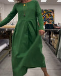 Solid color round neck dress