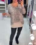 Round neck leopard print long sleeve top