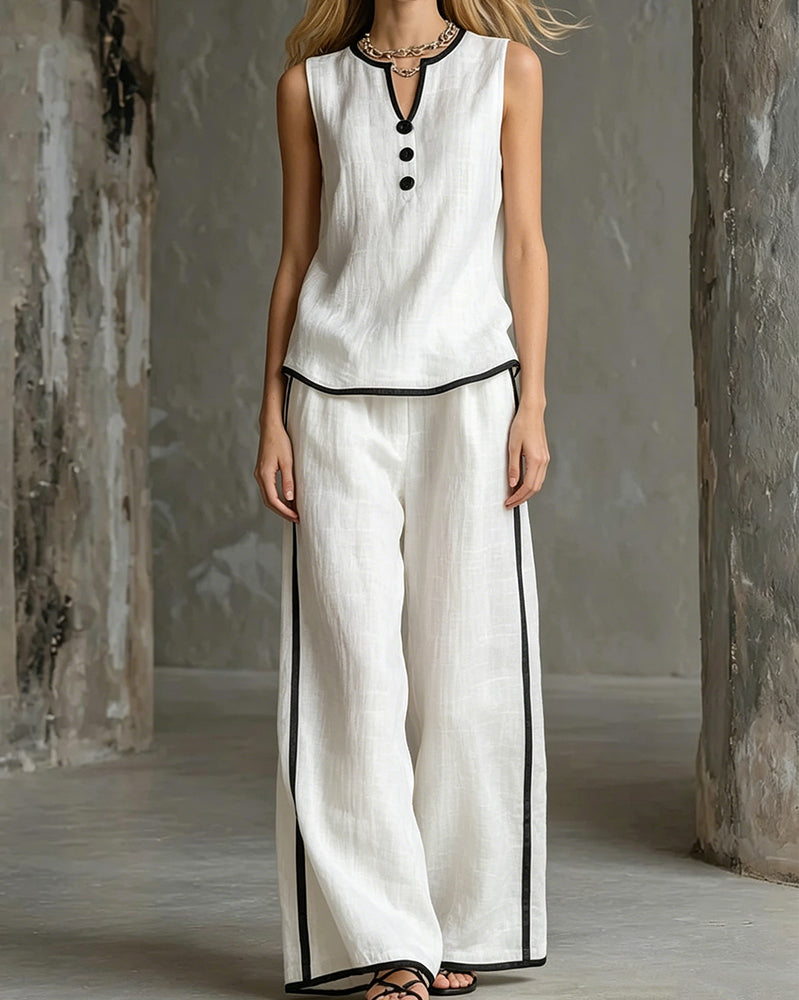 Sleeveless Color-Block Wide-Leg Pants Set