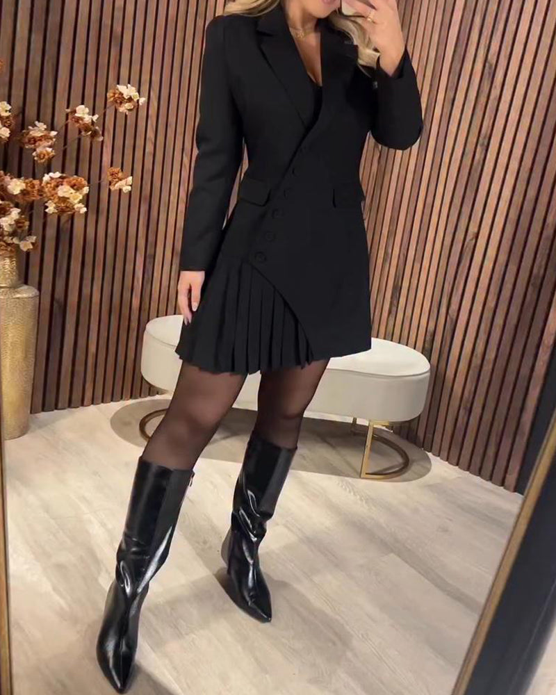 Solid Color Lapel Suit Dress