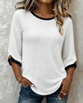 Contrast Color Hollow Out Textured Top