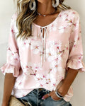 Cherry Blossom Print Tie Blouse