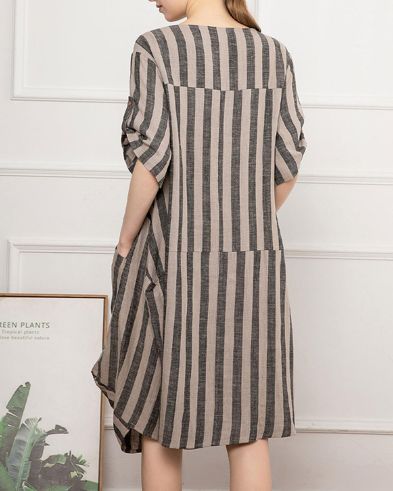 Round Neck Loose Striped Dress