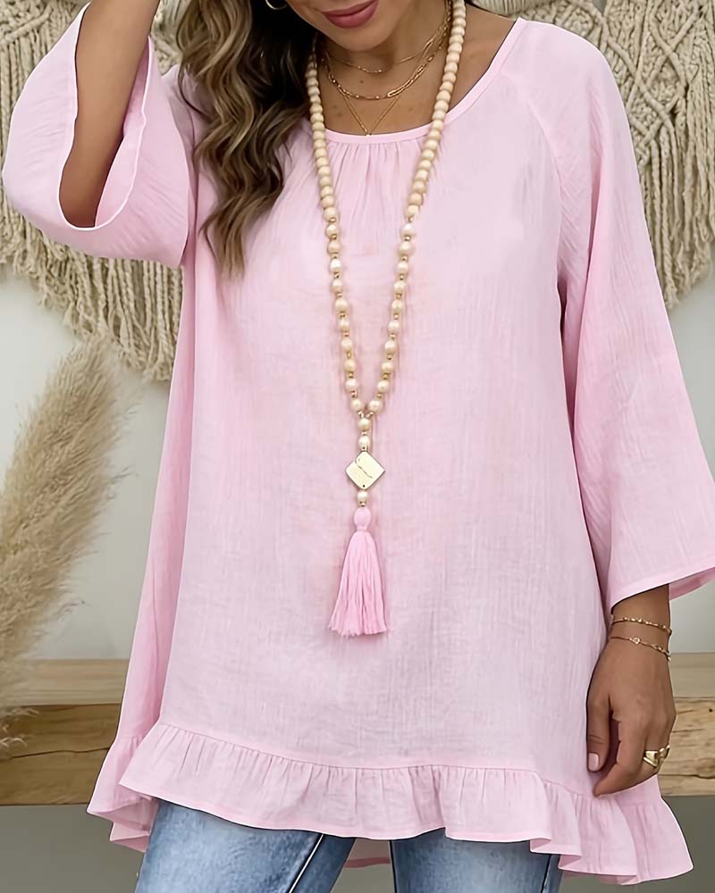 Layer Ruffle Hem Loose Relaxed Blouse