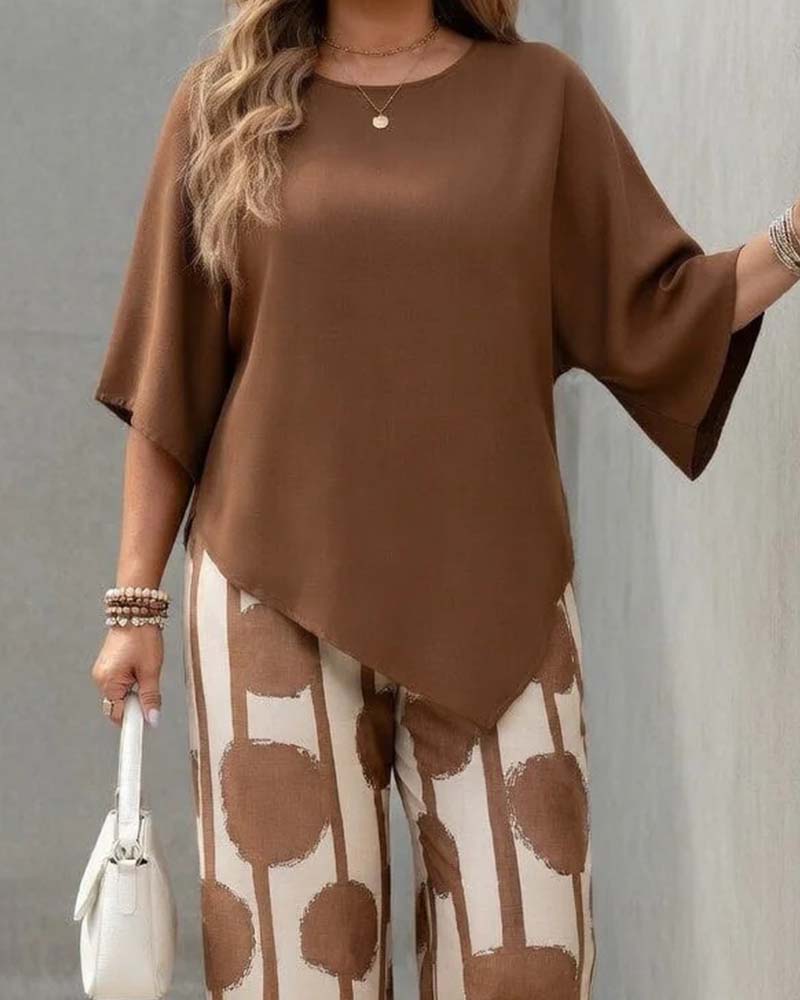 Loose-Fitting Casual Printed Wide-Leg Pants Suit