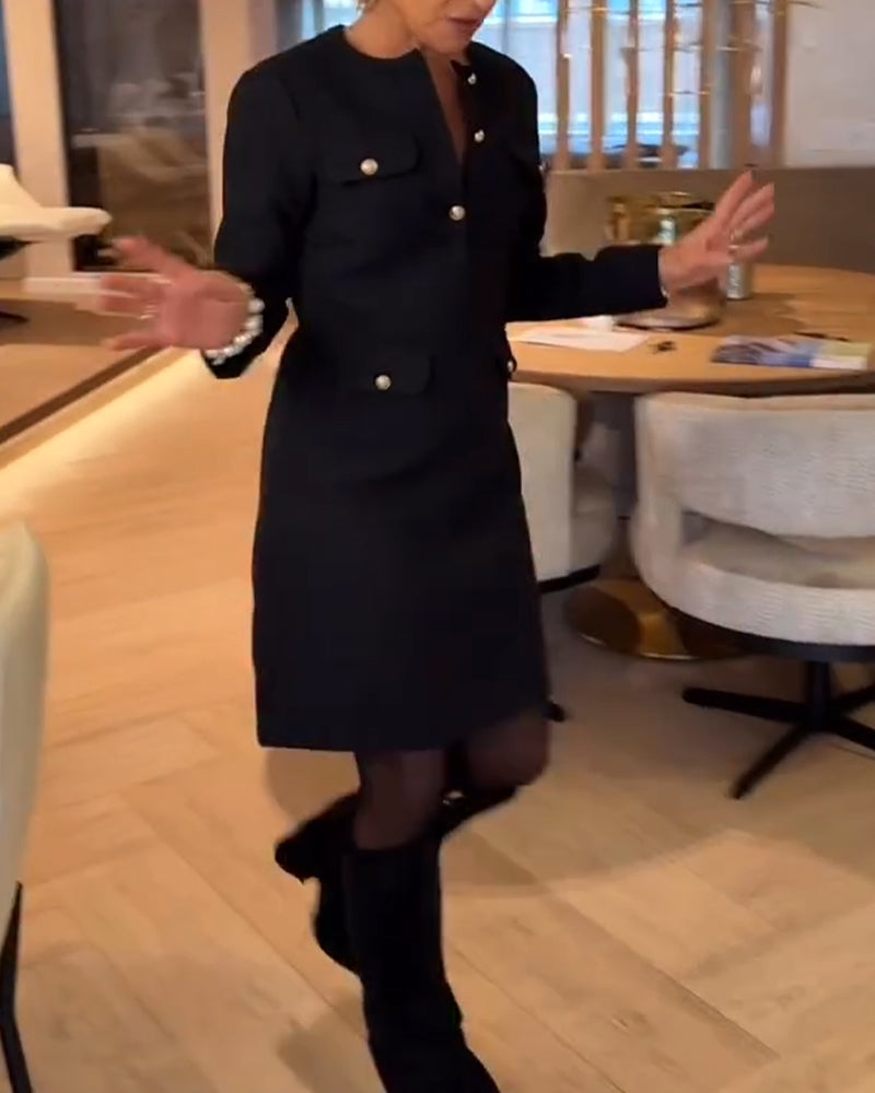 Elegant And Slimming Long-Sleeved Dress