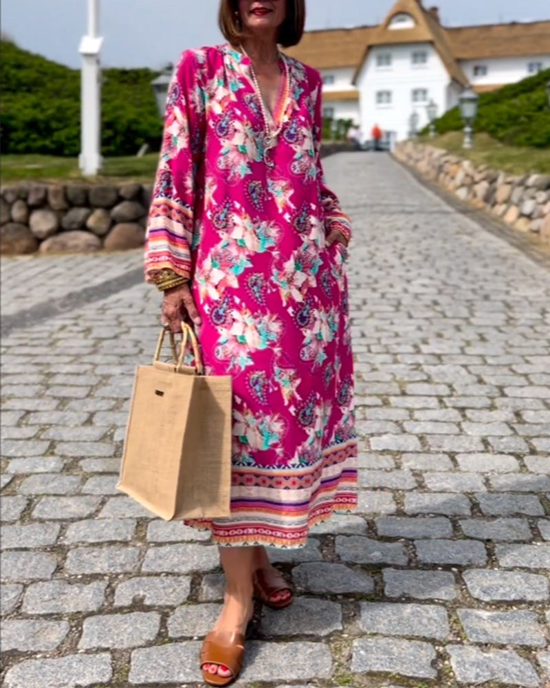 V neck long sleeve loose dress