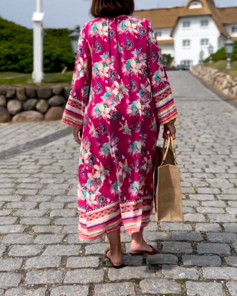 V neck long sleeve loose dress