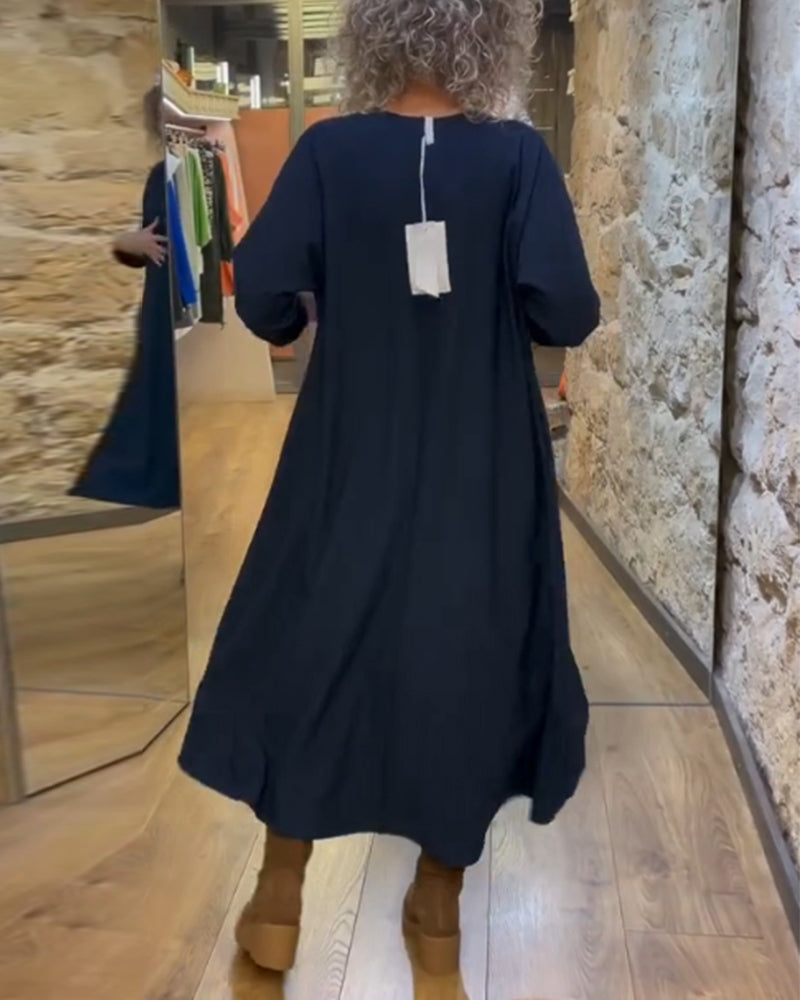 Solid color pocket casual dress