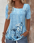 Slant Collar Printed Button-Down Blouse