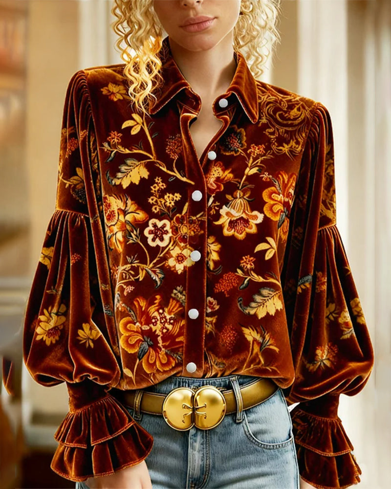 Lantern Sleeve Printed Shirt