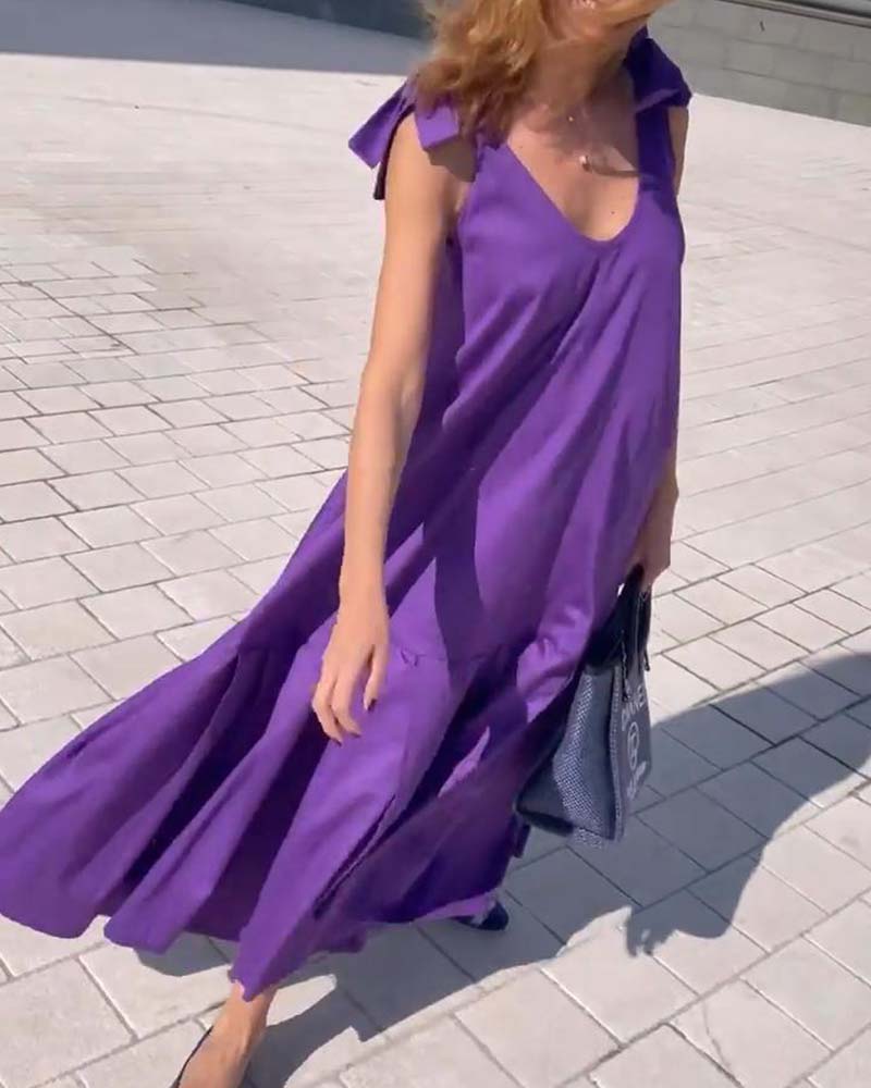 Solid color tie casual dress