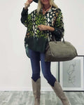 Leopard print lapel casual shirt