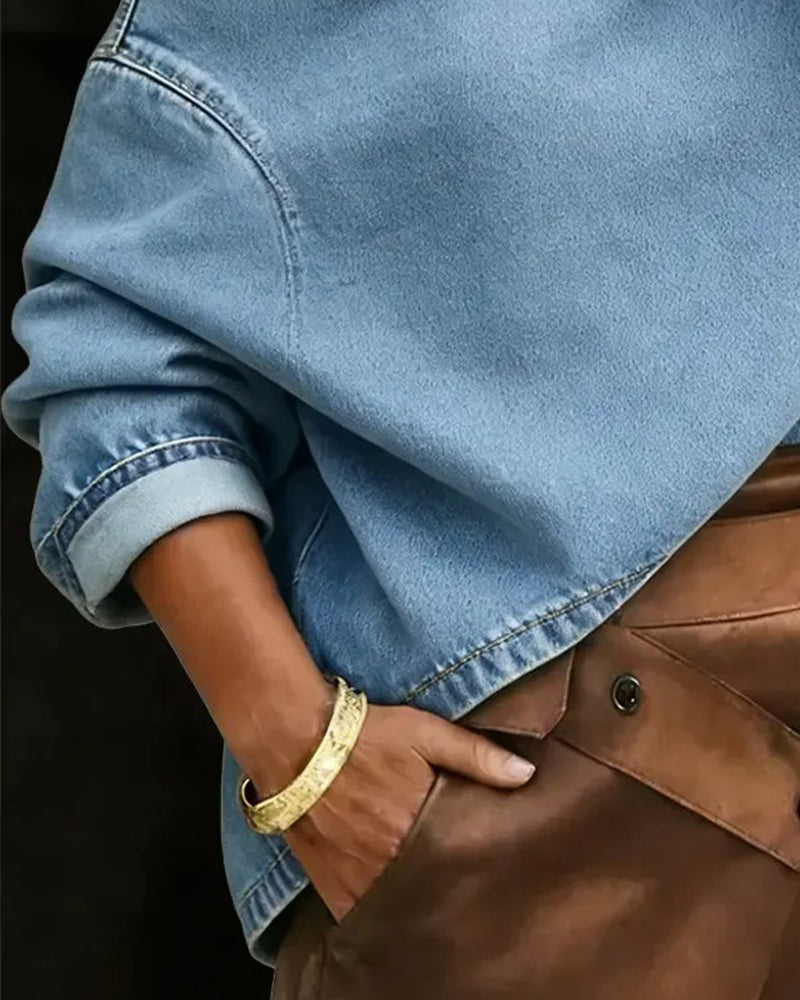 Denim Off-The-Shoulder Blouse