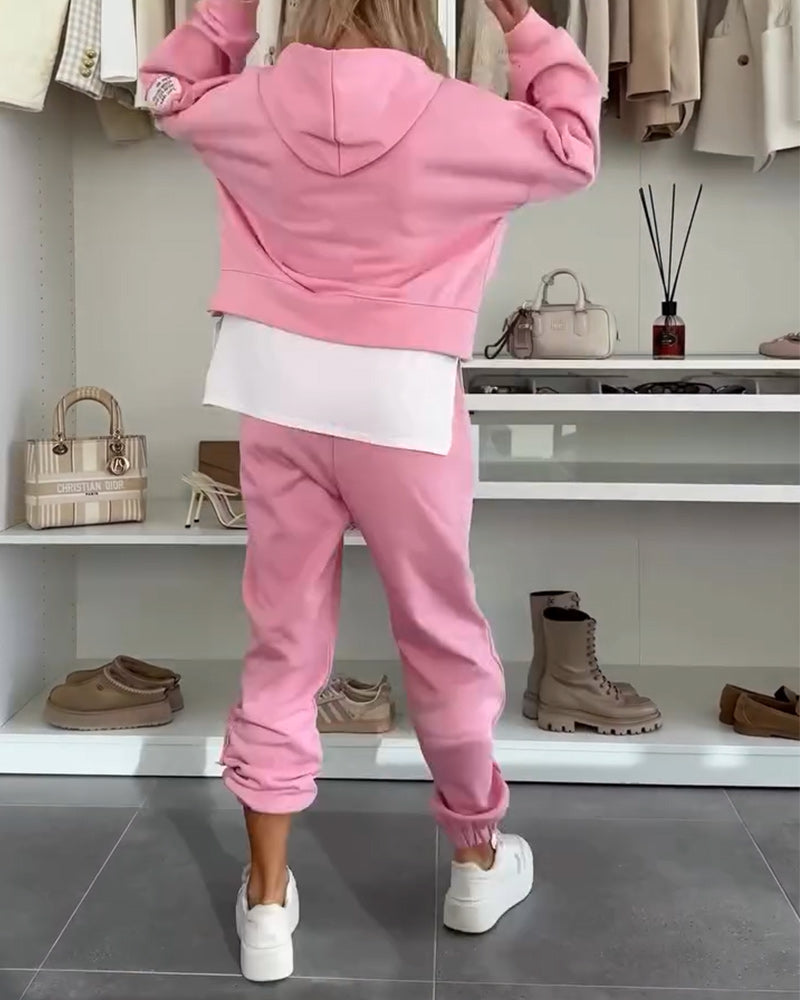 Casual Hooded Sweatshirt and Pants Set