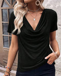 Pleated v-neck short-sleeved top