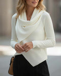 Slouchy Collar Irregular Solid Color Knit Top