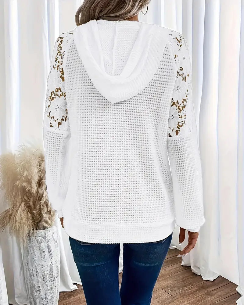 V-Neck Long-Sleeved Lace Casual Hoodie