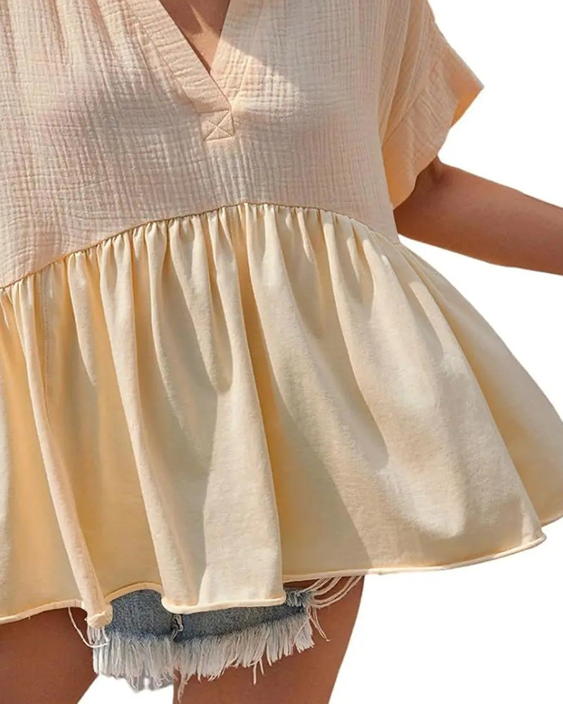 Solid Color V-Neck Textured Blouse