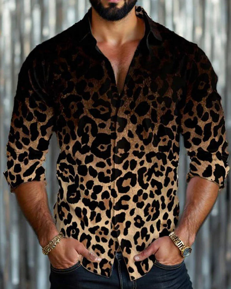 Gradient Leopard Print Men's Shirt