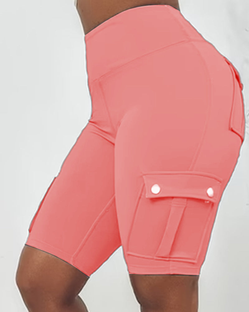 High-waisted cargo pocket shorts