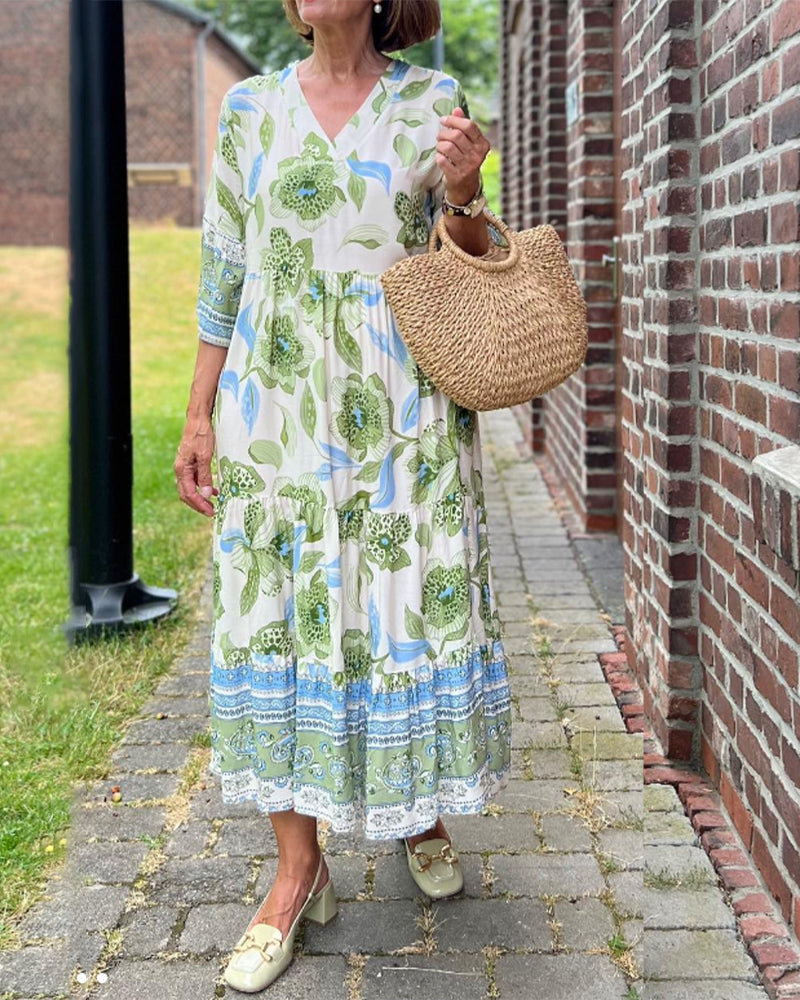Floral v neck elegant dress