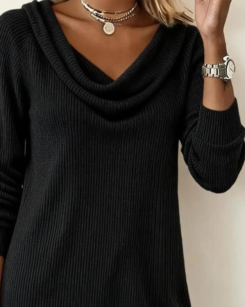 Pile Collar Long Sleeve Straight Dress