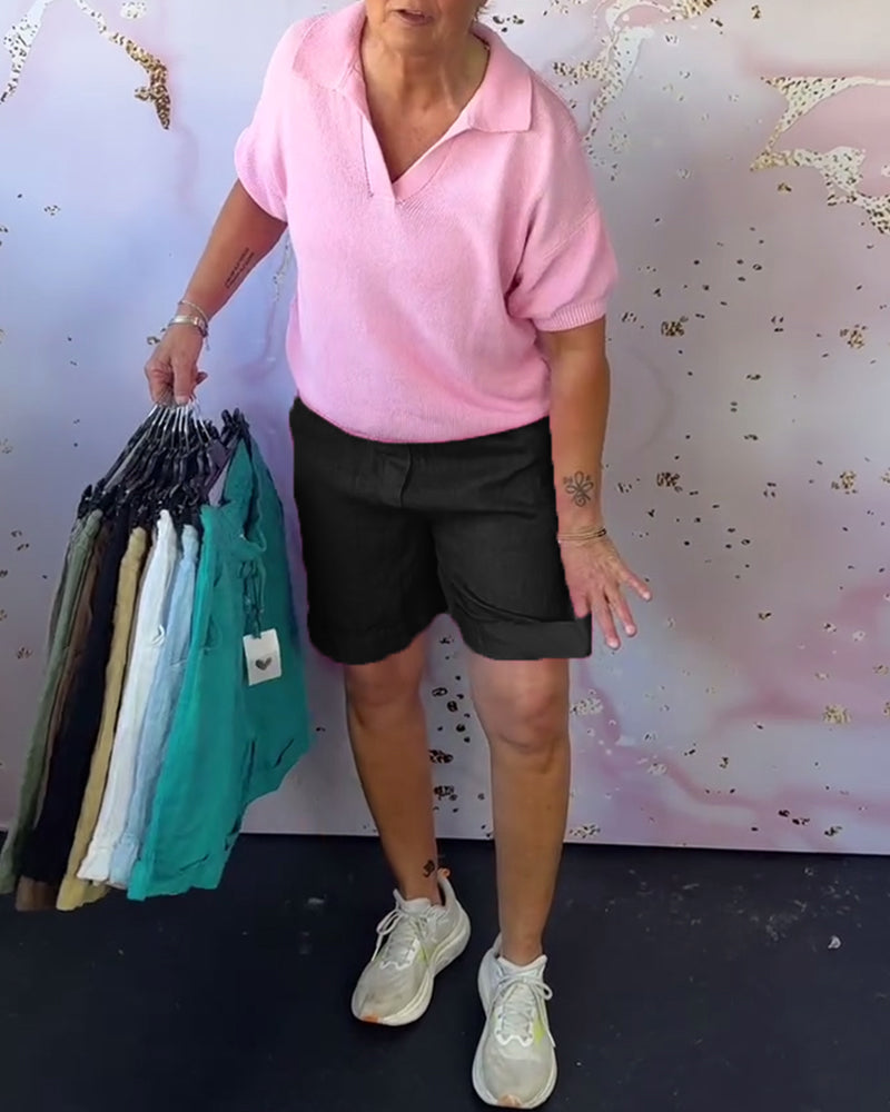 Solid Color Cotton And Linen Casual Shorts