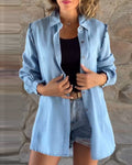 Solid Color Denim Long Sleeve Top
