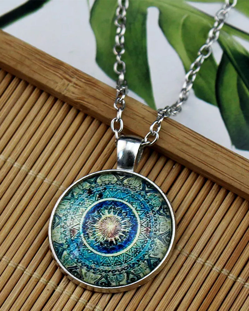 Mandala flower time gemstone necklace set