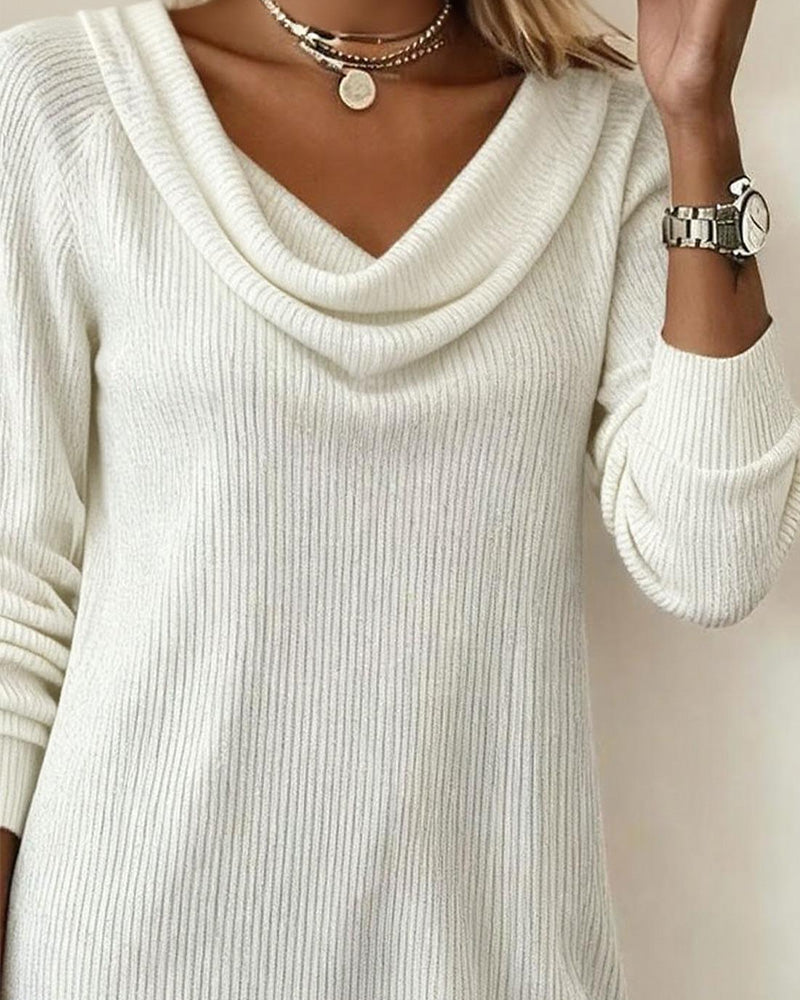 Pile Collar Long Sleeve Straight Dress