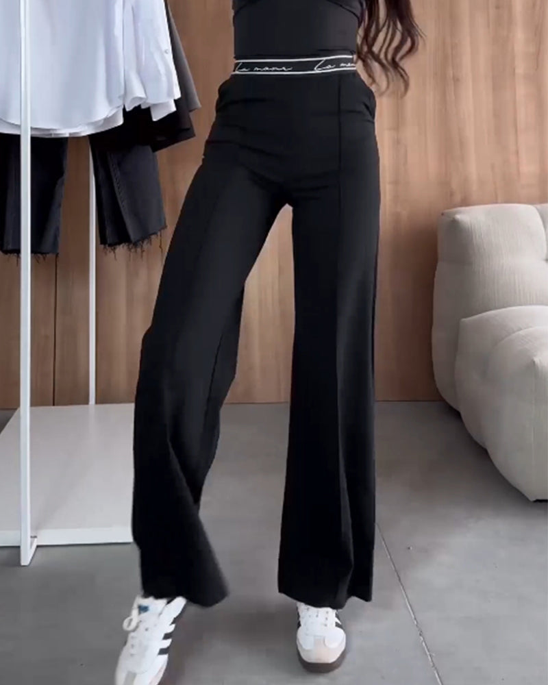 Casual solid color zipper pocket straight pants