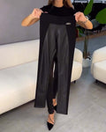 High-Waist Patchwork Slim-Fit Pants