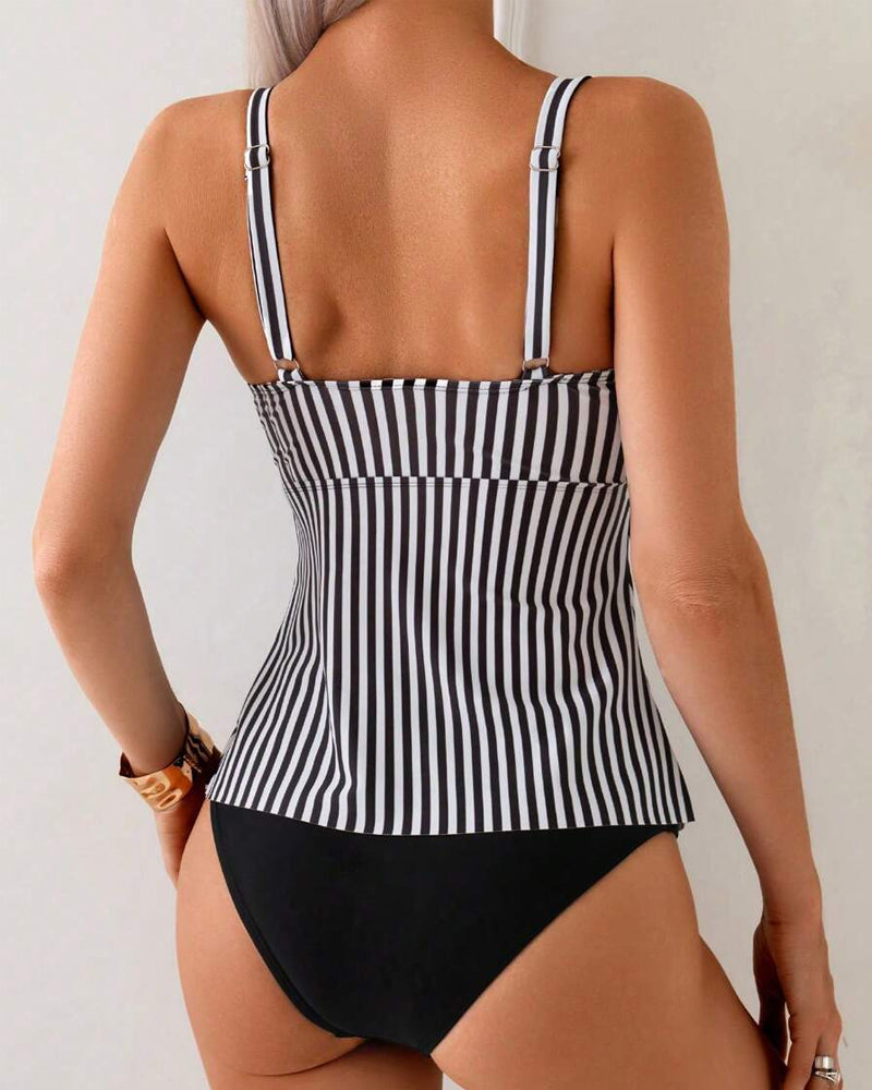 Vertical Striped Two-Piece Triangle Tankini