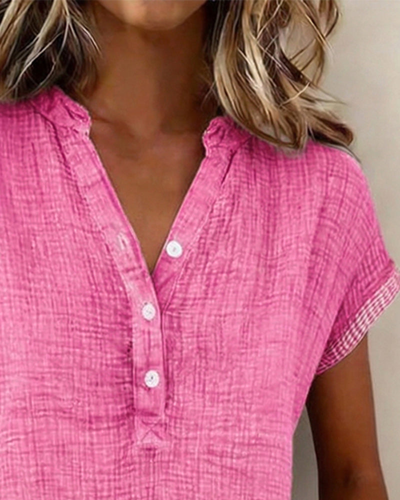 Button-Down V-Neck Striped Shirt