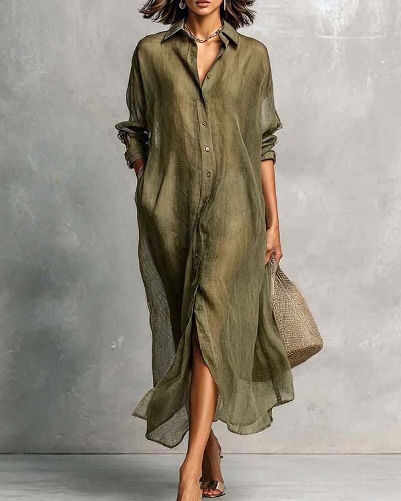 Lapel Button Shirt Dress