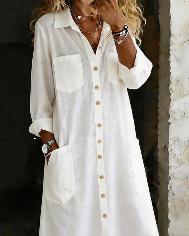 Lapel Pocket Shirt Dress