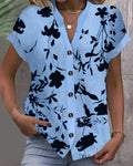 Casual Printed V-Neck Short Sleeve Shirt