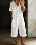 Shirt Collar Button-Front Short Sleeve Jumpsuit
