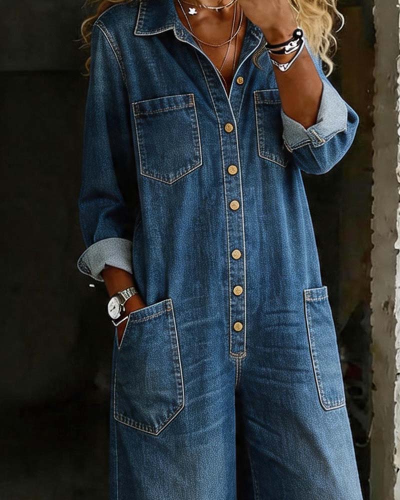Cowboy Casual Loose Large Pocket Jumpsuit