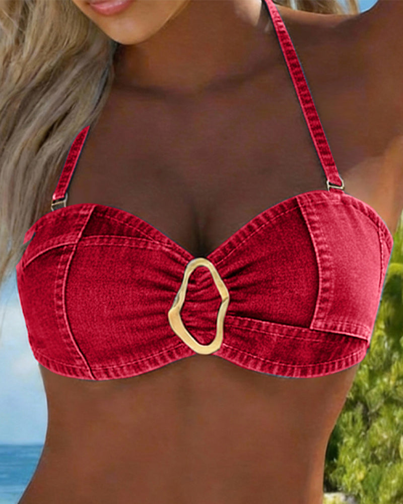 Metal Buckle Halter Bikini