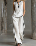 Sleeveless Color-Block Wide-Leg Pants Set