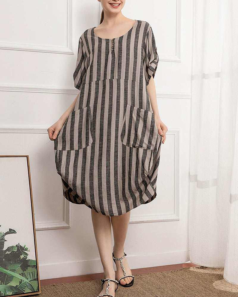 Round Neck Loose Striped Dress