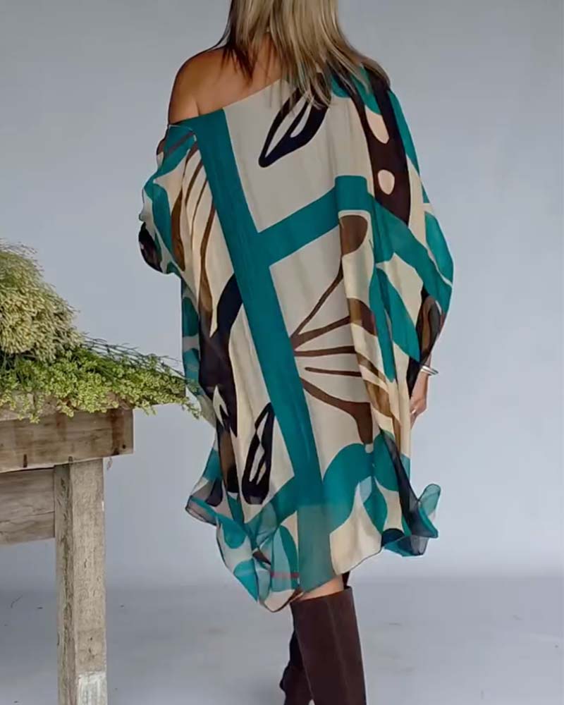 Asymmetrical Print Loose Casual Dress