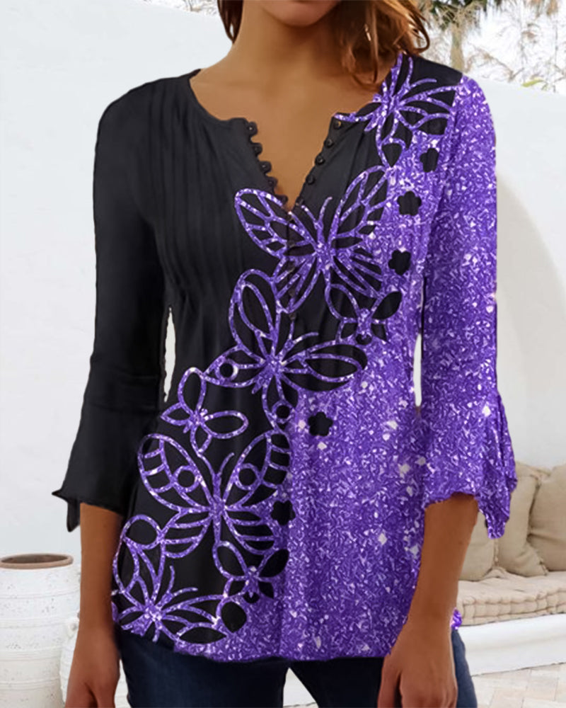 Printed V Neck Top
