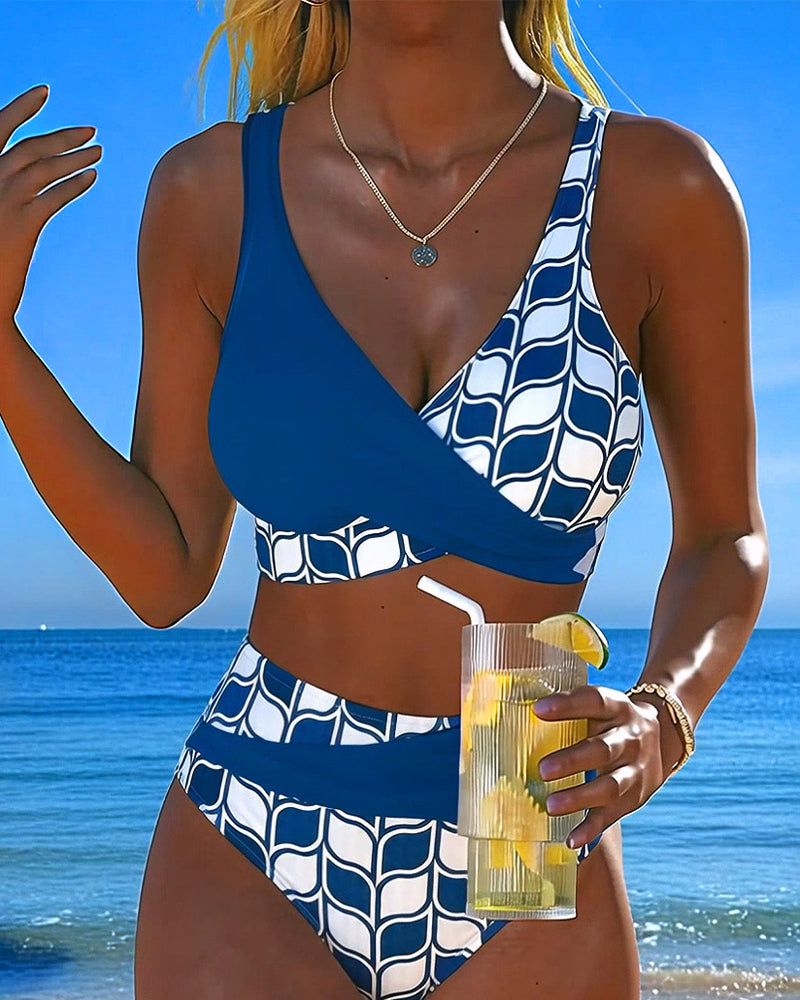Geometric Print Splice Sexy Bikini