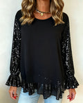 Bell-Sleeved Round Neck Top